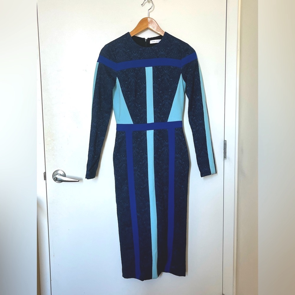 (NWOT) Kimora Lee Simmons Long Sleeve Embroidered Colorblock Midi Dress